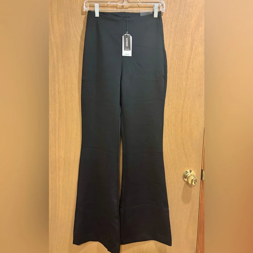 NWT Express Body Contour Super High Rise Black Flare Dress Pants Medium - Picture 2 of 6